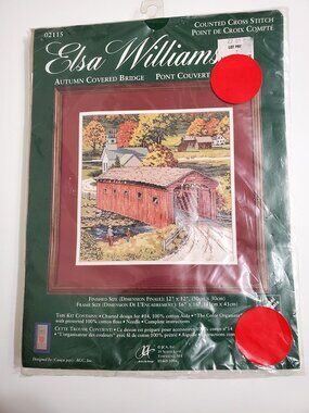 Elsa Williams Autumn Covered Bridge Cross Stitch Kit 02115 Village Landscape